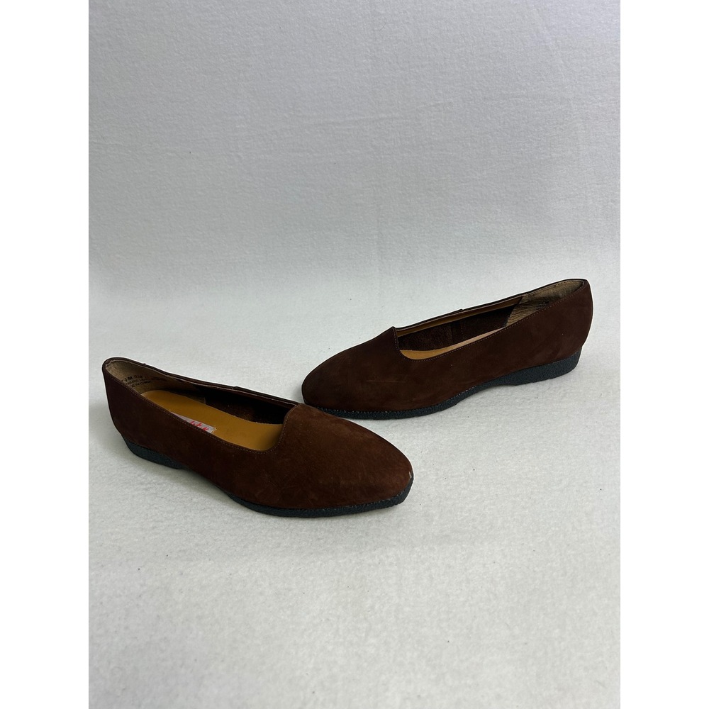 Dark Academia Mobility Womens 7.5 Brown Suede Leather Low Wedge Loafer Flats